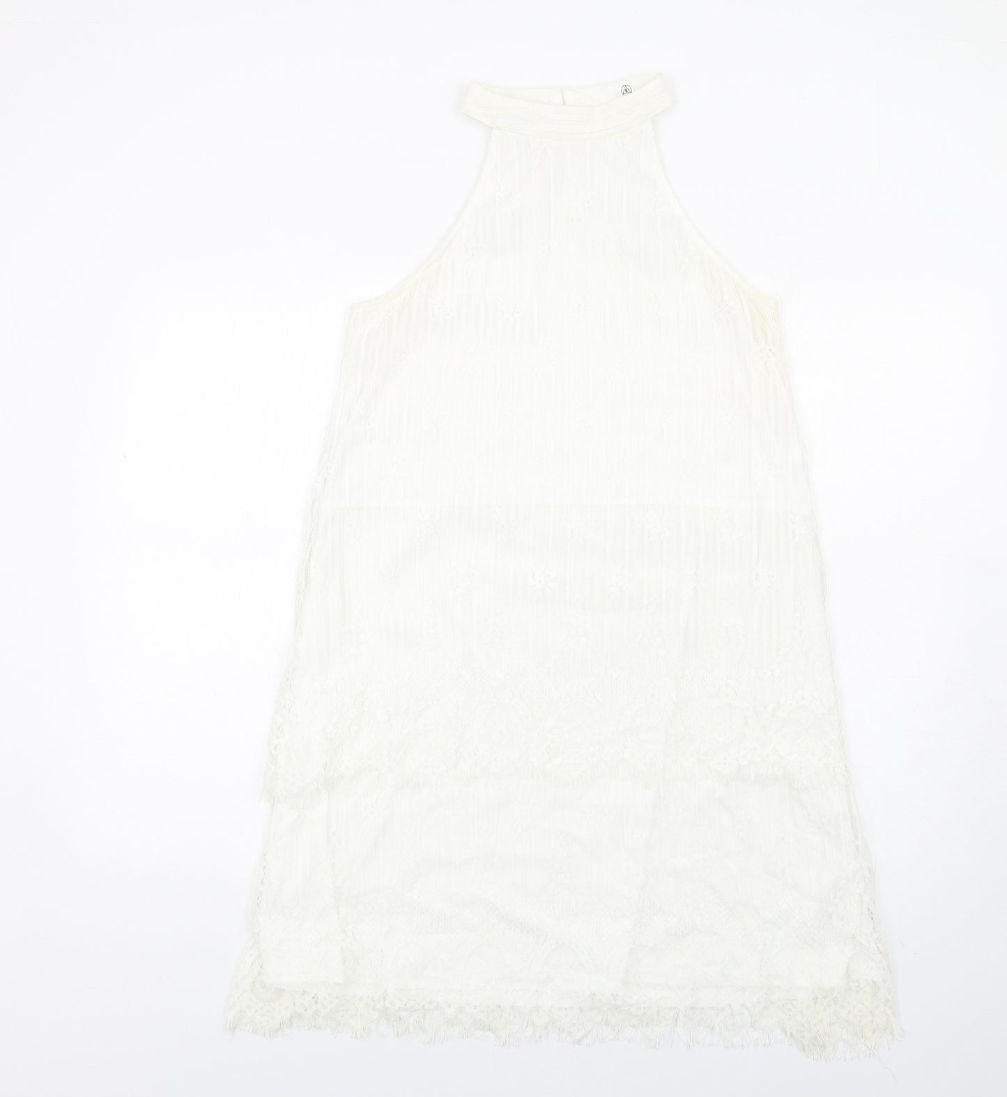 Missguided Womens White Nylon A-Line Size 14 Mock Neck Button