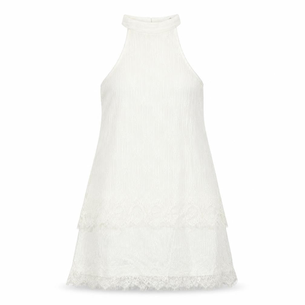 Front view of Missguided women’s white nylon a-line, size UK 14, mock neck button