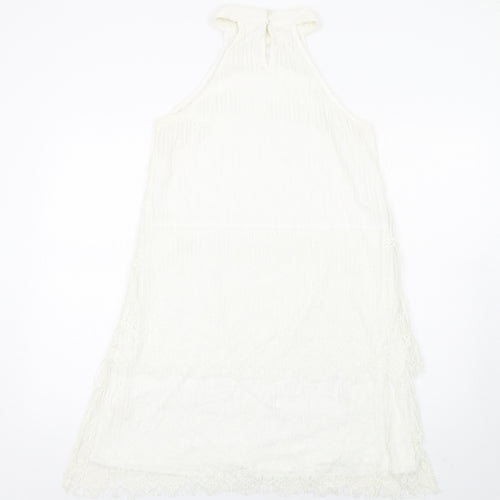 Missguided Womens White Nylon A-Line Size 14 Mock Neck Button