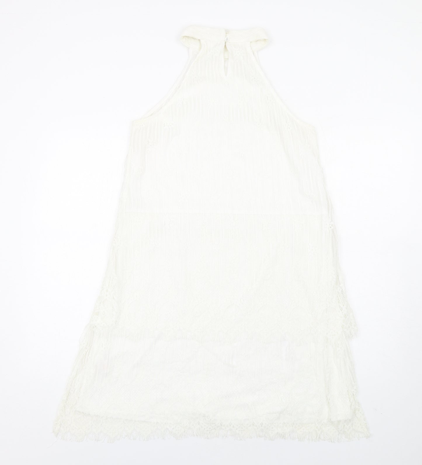 Missguided Womens White Nylon A-Line Size 14 Mock Neck Button