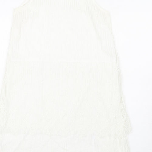 Missguided Womens White Nylon A-Line Size 14 Mock Neck Button