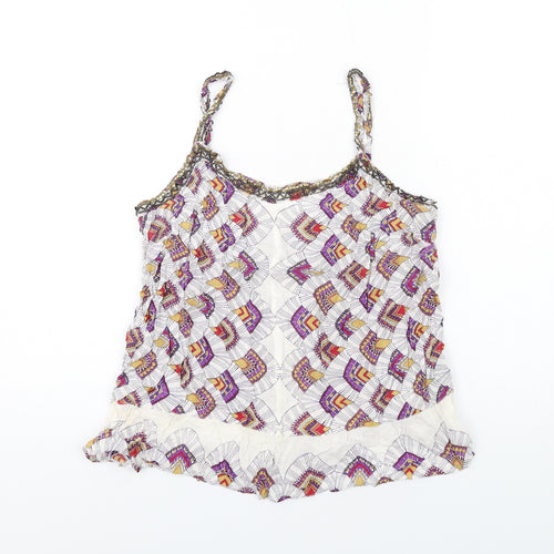 Per Una Womens Multicoloured Geometric Viscose Camisole Tank Size 14 Scoop Neck - Beaded Neckline