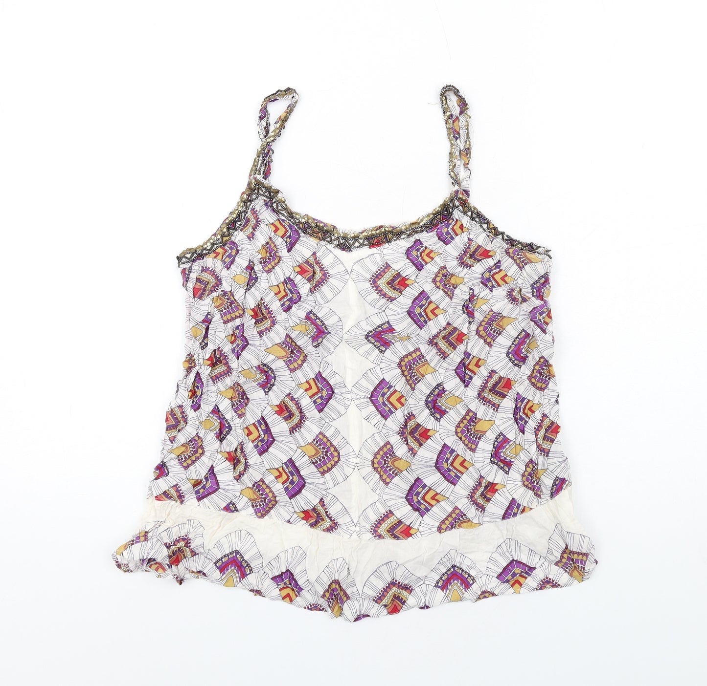 Per Una Womens Multicoloured Geometric Viscose Camisole Tank Size 14 Scoop Neck - Beaded Neckline