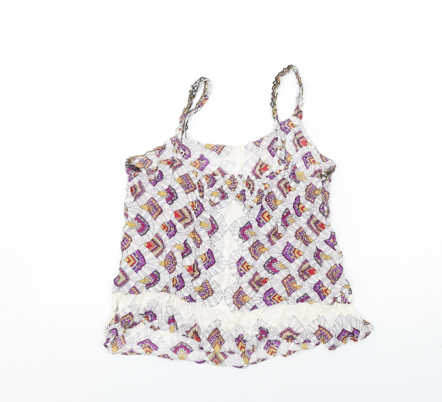 Per Una Womens Multicoloured Geometric Viscose Camisole Tank Size 14 Scoop Neck - Beaded Neckline