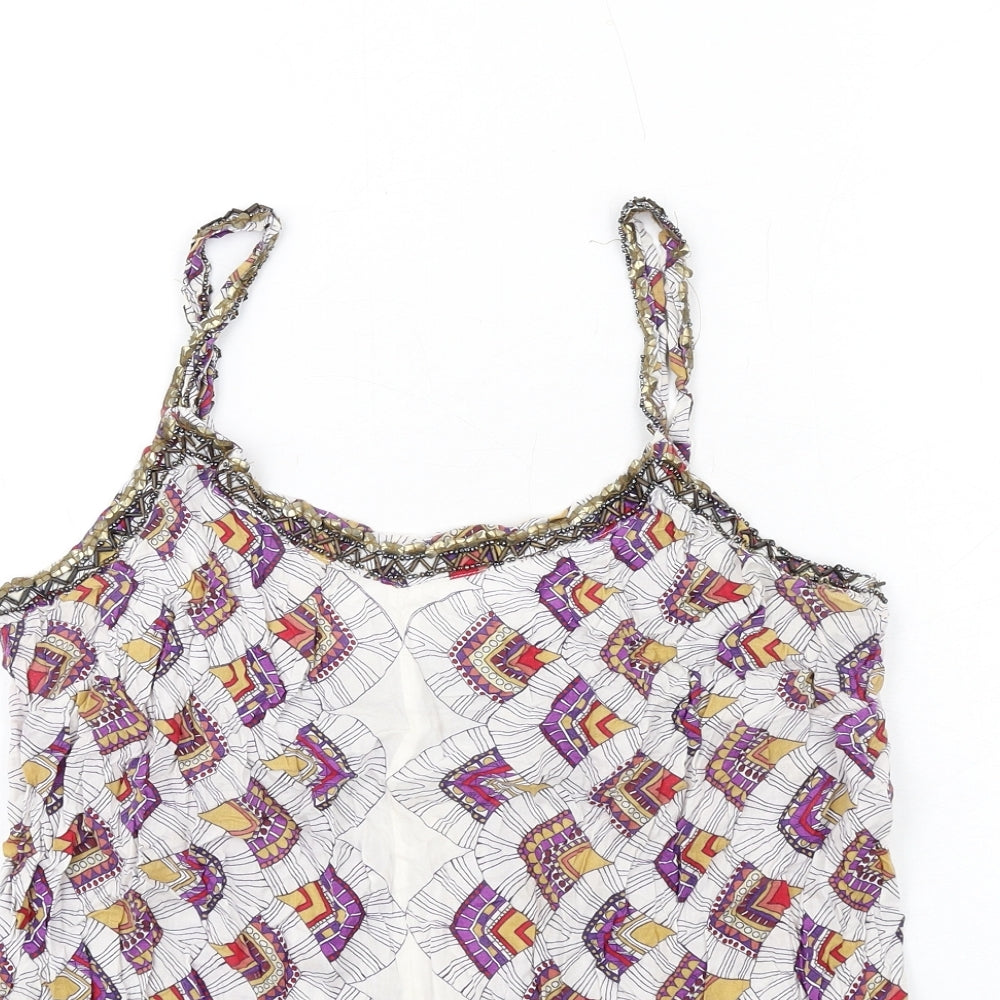 Per Una Womens Multicoloured Geometric Viscose Camisole Tank Size 14 Scoop Neck - Beaded Neckline