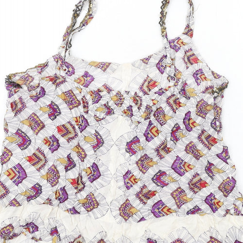 Per Una Womens Multicoloured Geometric Viscose Camisole Tank Size 14 Scoop Neck - Beaded Neckline