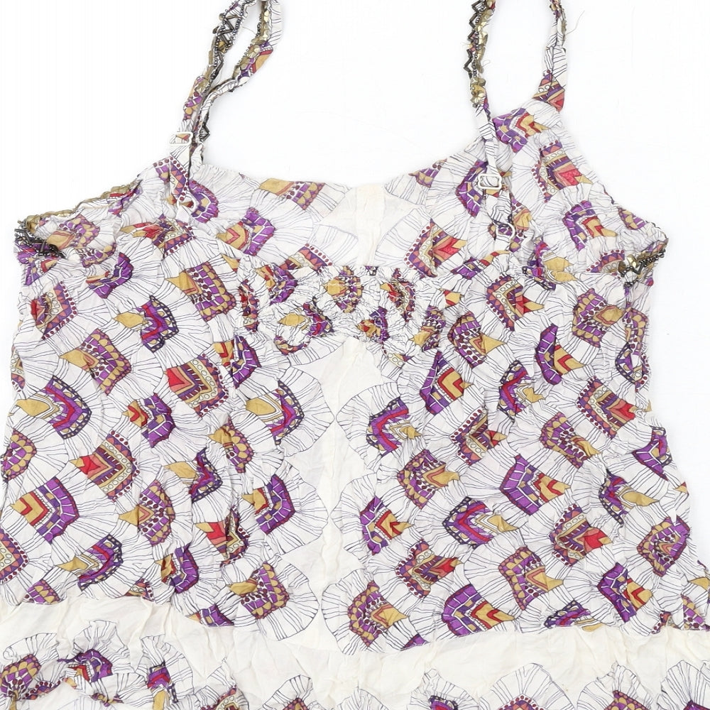 Per Una Womens Multicoloured Geometric Viscose Camisole Tank Size 14 Scoop Neck - Beaded Neckline