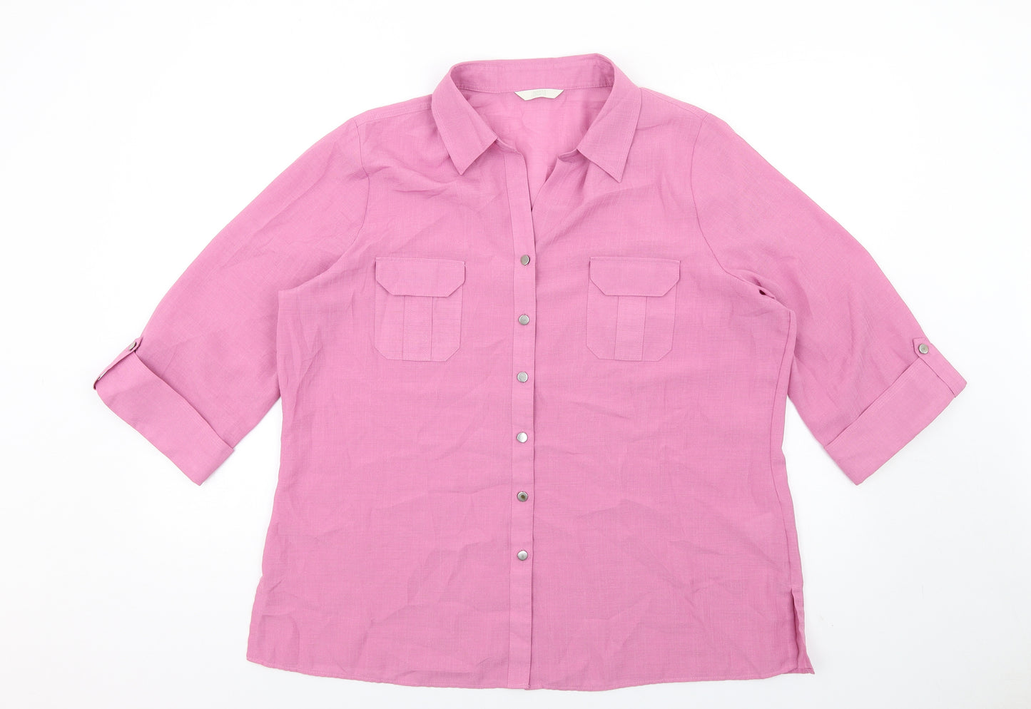 Marks and Spencer Womens Pink Polyester Basic Button-Up Size 20 Collared