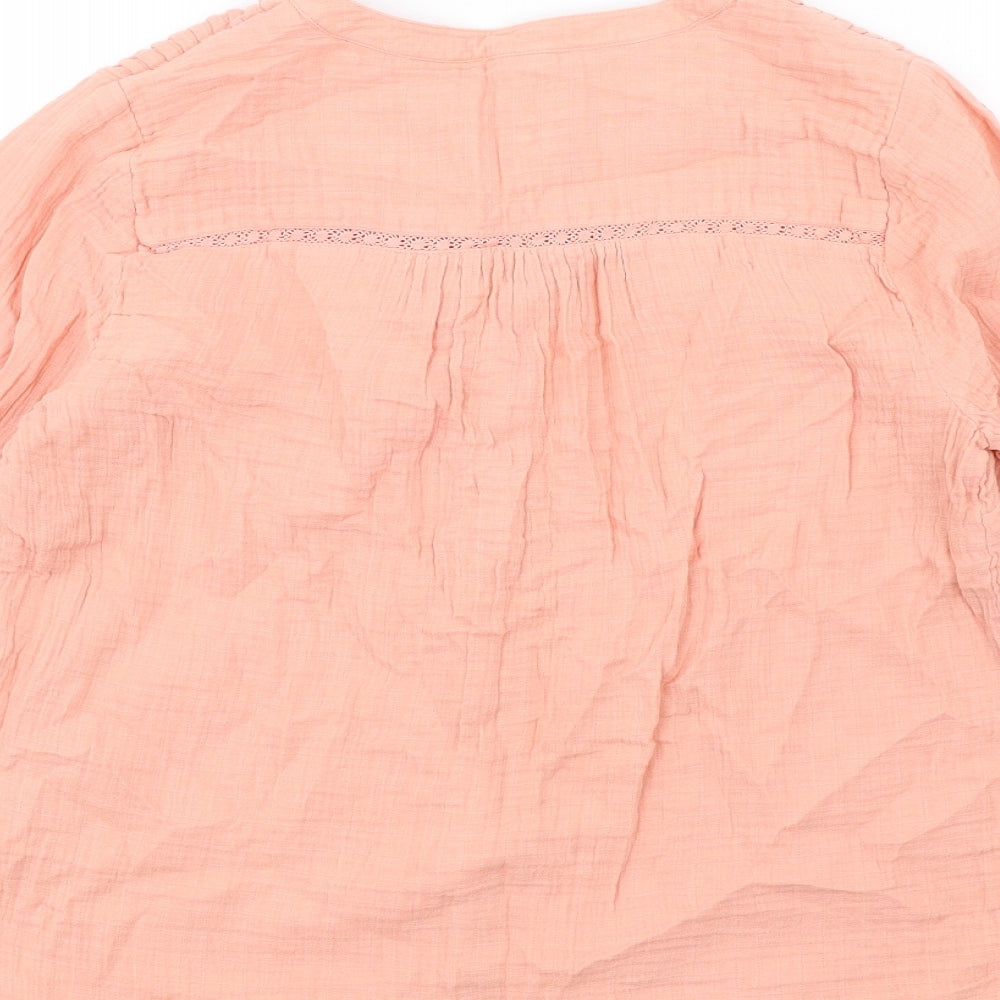White Stuff Womens Pink Cotton Basic Button-Up Size 12 Round Neck