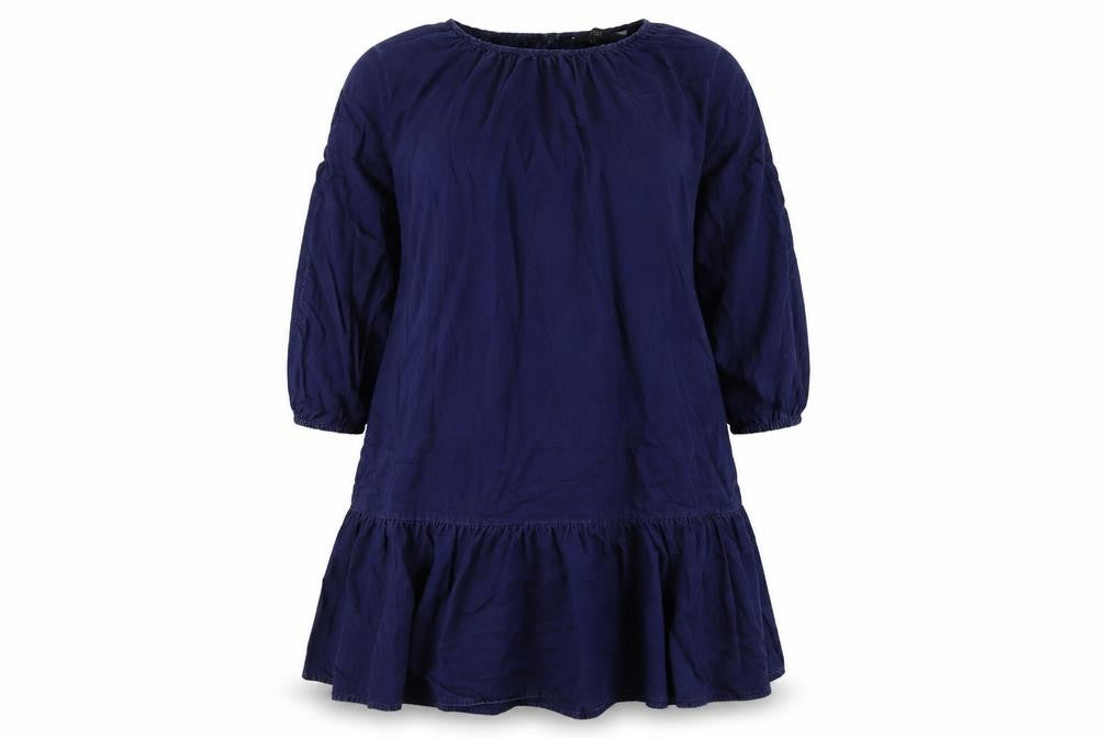 Front view of Next women’s blue viscose trapeze & swing, size UK 8, round neck button