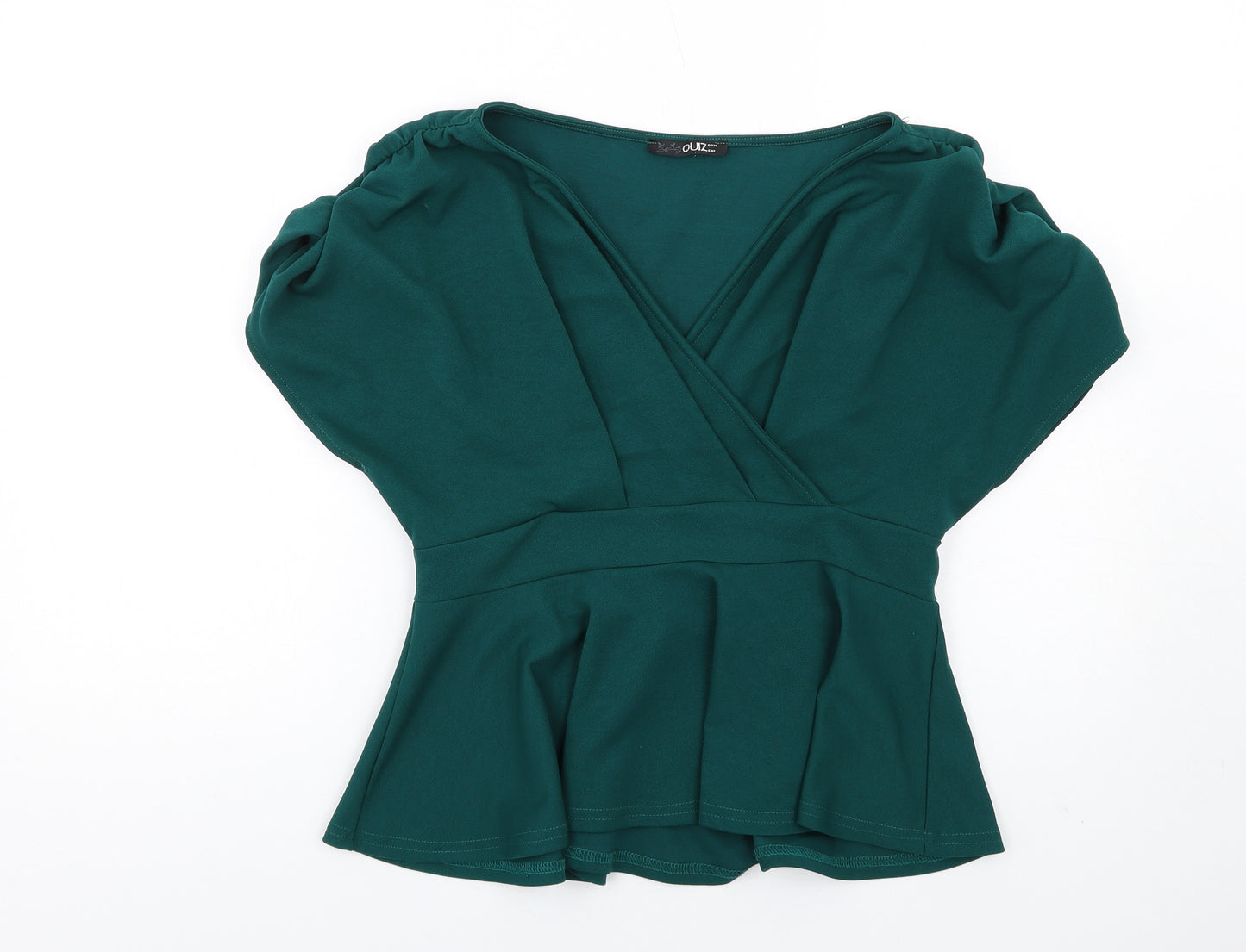 Quiz Womens Green Polyester Basic T-Shirt Size 14 V-Neck