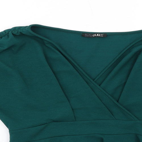 Quiz Womens Green Polyester Basic T-Shirt Size 14 V-Neck