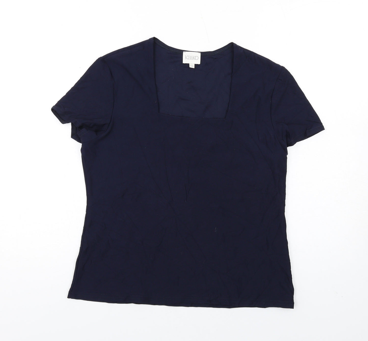 Kaliko Womens Blue Nylon Basic T-Shirt Size 14 Square Neck