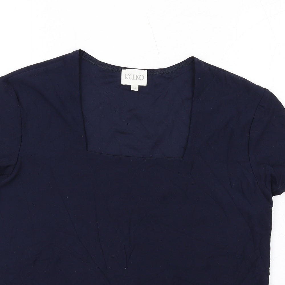 Kaliko Womens Blue Nylon Basic T-Shirt Size 14 Square Neck