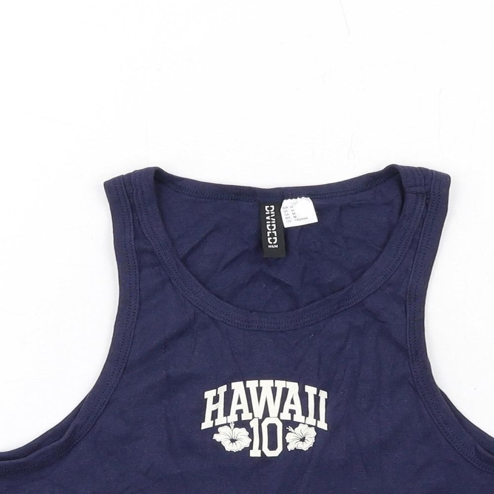 H&M Womens Blue Cotton Basic Tank Size M Round Neck