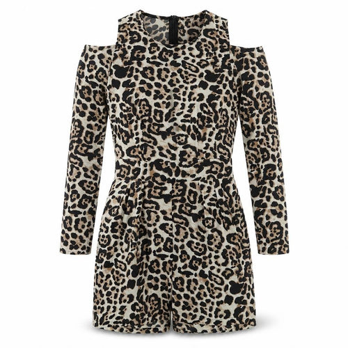 Boohoo Womens Brown Animal Print Polyester Playsuit One-Piece Size 6 Zip - Leopard Print Cold Shoulder