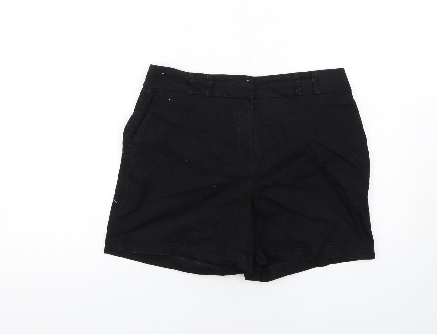 NEXT Womens Black Cotton Basic Shorts Size 12 Regular Zip