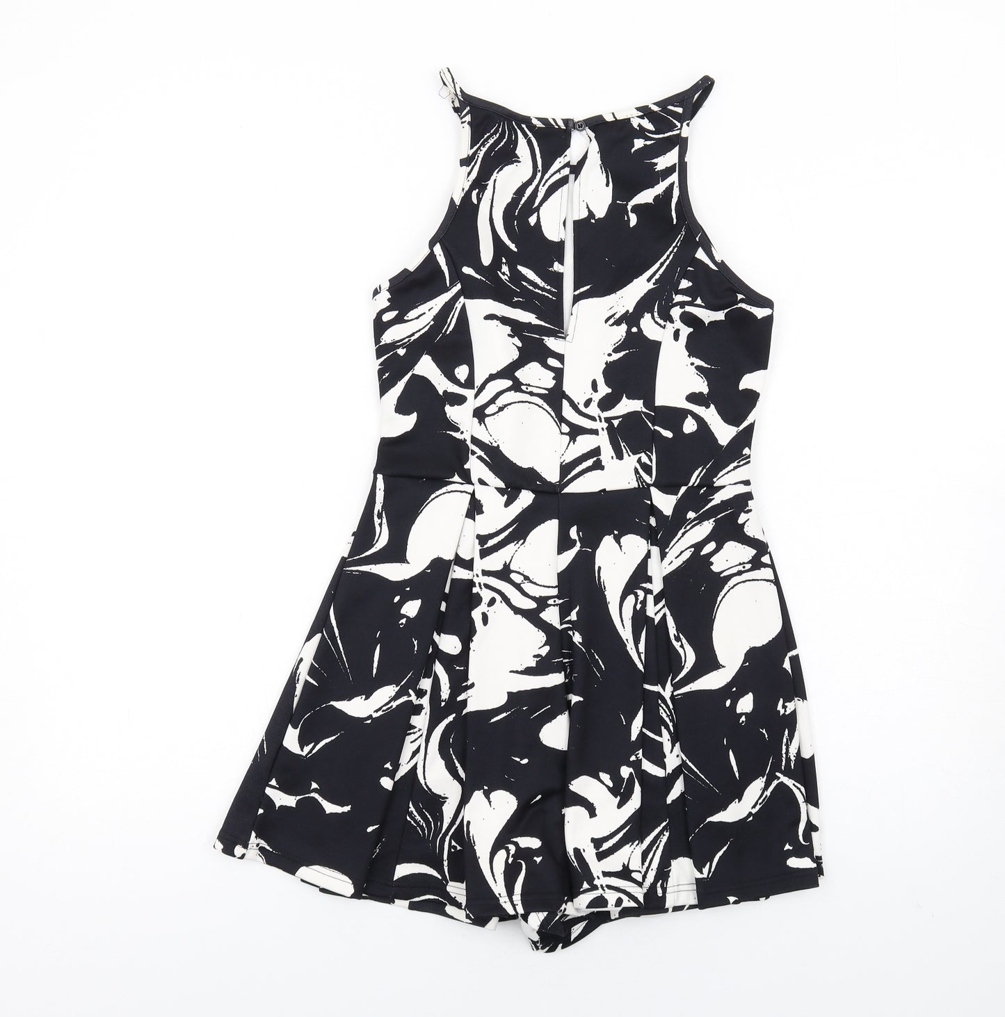 Topshop Womens Black Geometric Polyester Playsuit One-Piece Size 10 Button