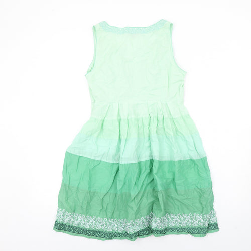 Warehouse Womens Green Cotton A-Line Size 12 V-Neck Zip - Colour Gradient Embroidered