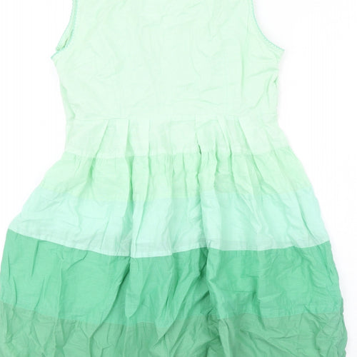 Warehouse Womens Green Cotton A-Line Size 12 V-Neck Zip - Colour Gradient Embroidered