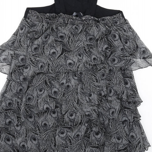 VERO MODA Womens Grey Animal Print Polyester A-Line Size S Scoop Neck Button - Peacock Feather Print