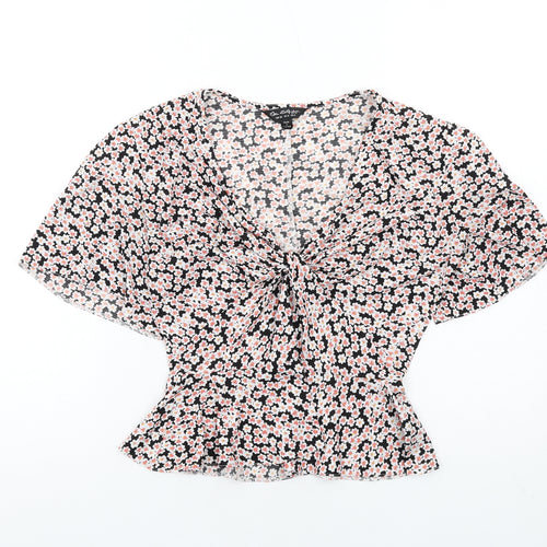 Miss Selfridge Womens Multicoloured Floral Polyester Basic T-Shirt Size 8 V-Neck - Twist Front
