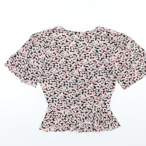 Miss Selfridge Womens Multicoloured Floral Polyester Basic T-Shirt Size 8 V-Neck - Twist Front