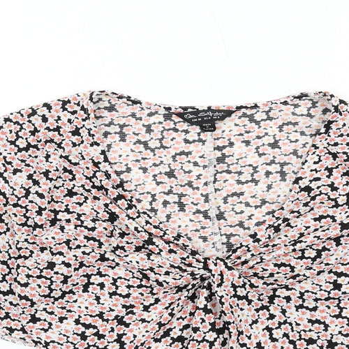 Miss Selfridge Womens Multicoloured Floral Polyester Basic T-Shirt Size 8 V-Neck - Twist Front