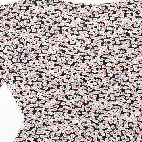 Miss Selfridge Womens Multicoloured Floral Polyester Basic T-Shirt Size 8 V-Neck - Twist Front