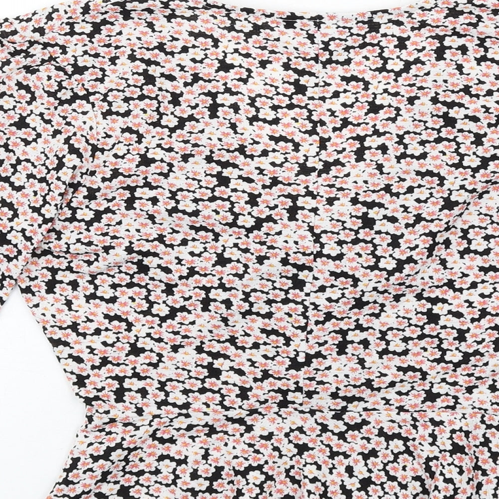 Miss Selfridge Womens Multicoloured Floral Polyester Basic T-Shirt Size 8 V-Neck - Twist Front