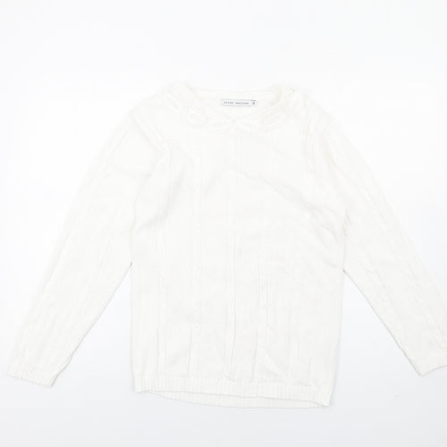 Alice Collins Womens White Crew Neck Cotton Pullover Jumper Size S