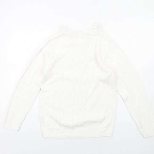 Alice Collins Womens White Crew Neck Cotton Pullover Jumper Size S
