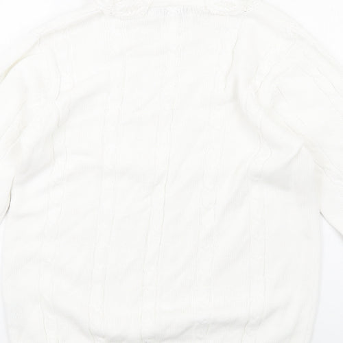 Alice Collins Womens White Crew Neck Cotton Pullover Jumper Size S
