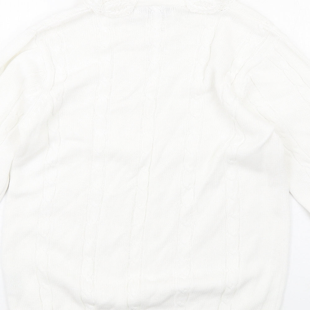 Alice Collins Womens White Crew Neck Cotton Pullover Jumper Size S