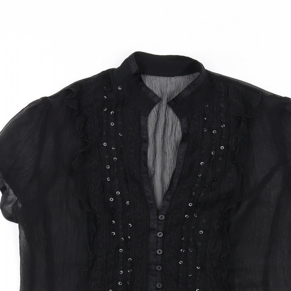 New Look Womens Black Polyester Basic Button-Up Size 10 Collared