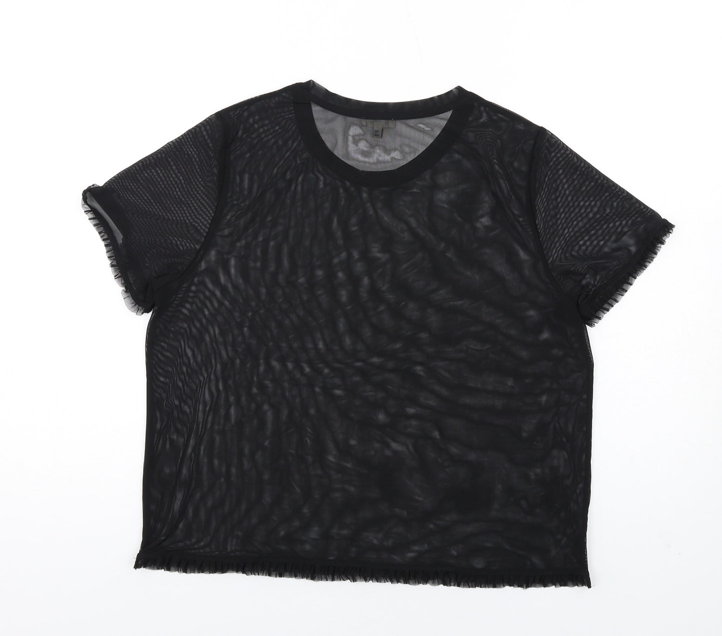 River Island Womens Black Polyester Basic T-Shirt Size 14 Round Neck - Ruffle Hem