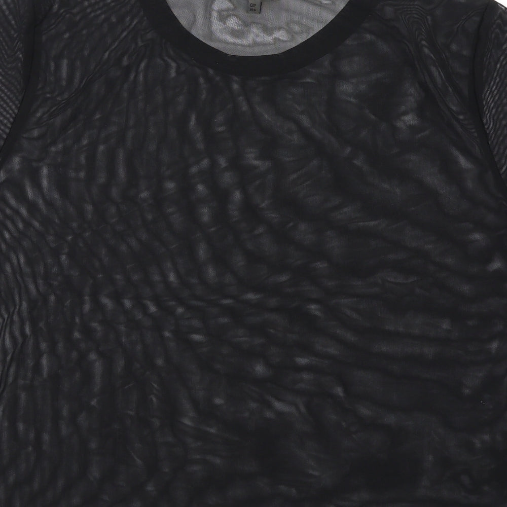 River Island Womens Black Polyester Basic T-Shirt Size 14 Round Neck - Ruffle Hem