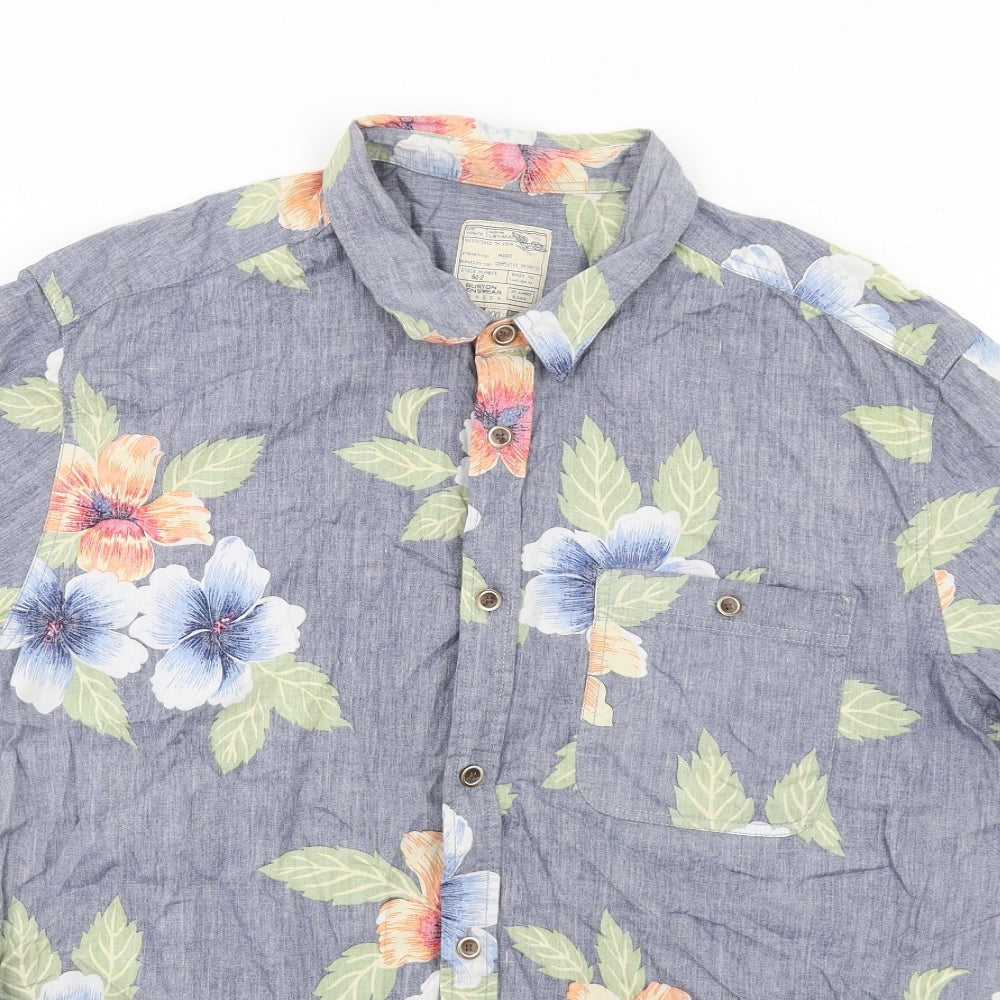 Burton Mens Blue Floral Cotton Button-Up Size 2XL Collared Button