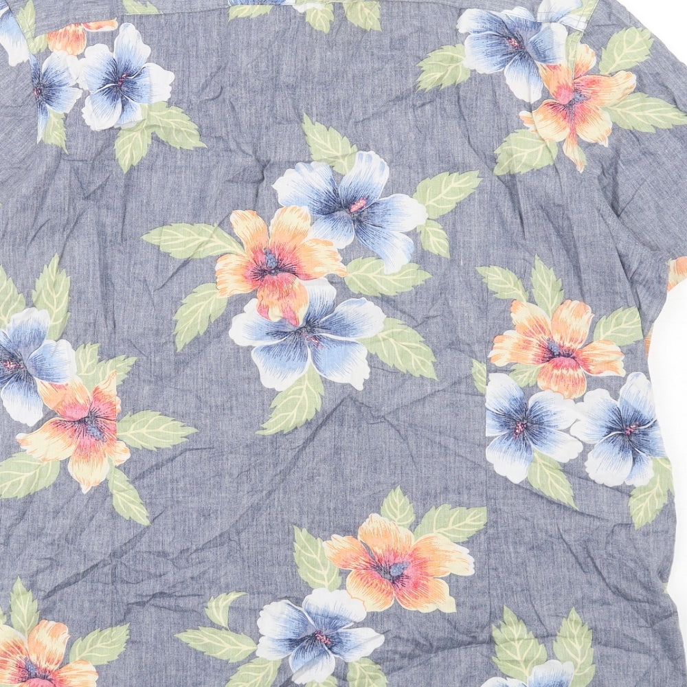 Burton Mens Blue Floral Cotton Button-Up Size 2XL Collared Button