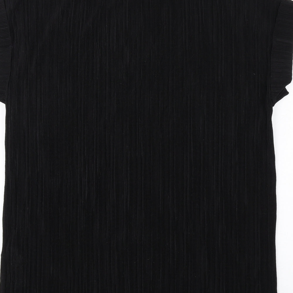 Zara Womens Black Polyester Basic T-Shirt Size M Round Neck - Pleated