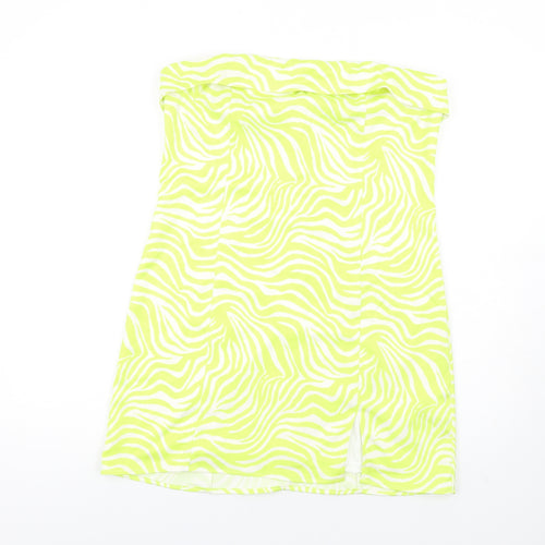 Gina Tricot Womens Green Animal Print Polyester Mini Size 16 Square Neck Zip - Zebra Print