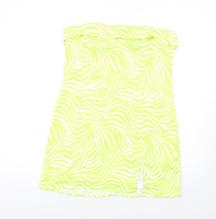 Gina Tricot Womens Green Animal Print Polyester Mini Size 16 Square Neck Zip - Zebra Print