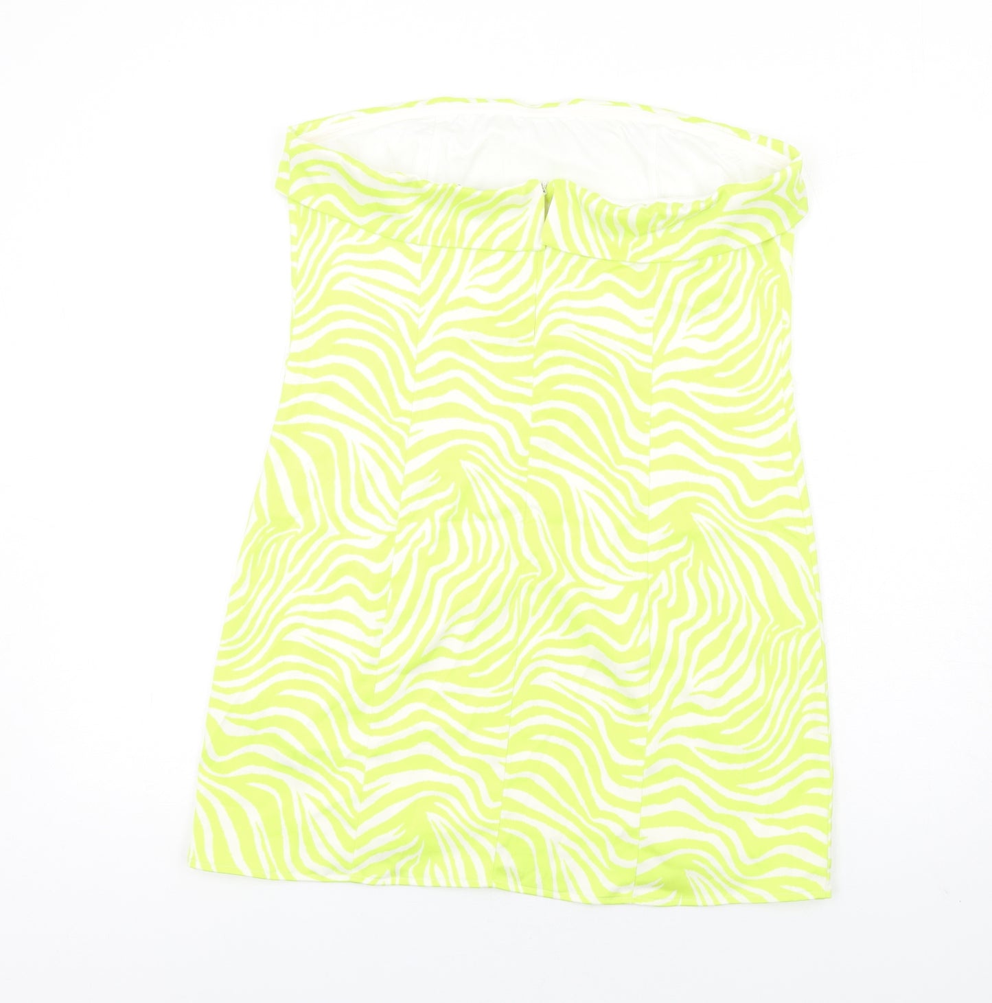 Gina Tricot Womens Green Animal Print Polyester Mini Size 16 Square Neck Zip - Zebra Print