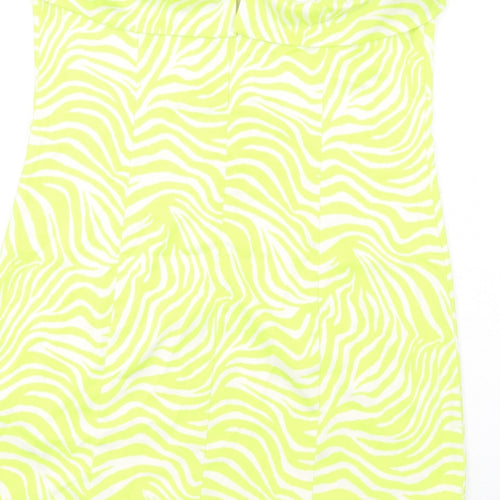 Gina Tricot Womens Green Animal Print Polyester Mini Size 16 Square Neck Zip - Zebra Print