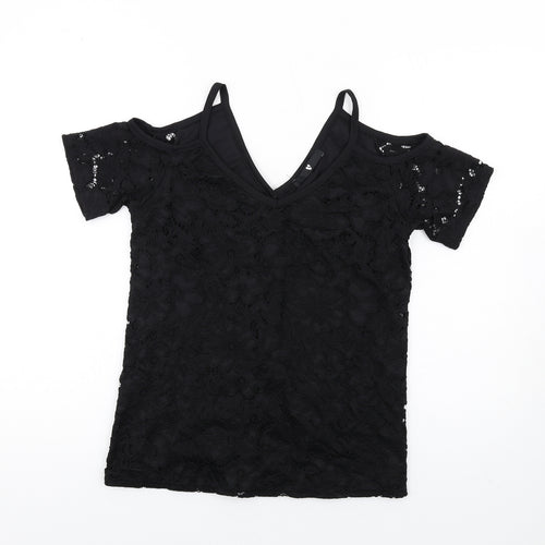 Very Womens Black Polyamide Basic T-Shirt Size 10 V-Neck - Cold Shoulder
