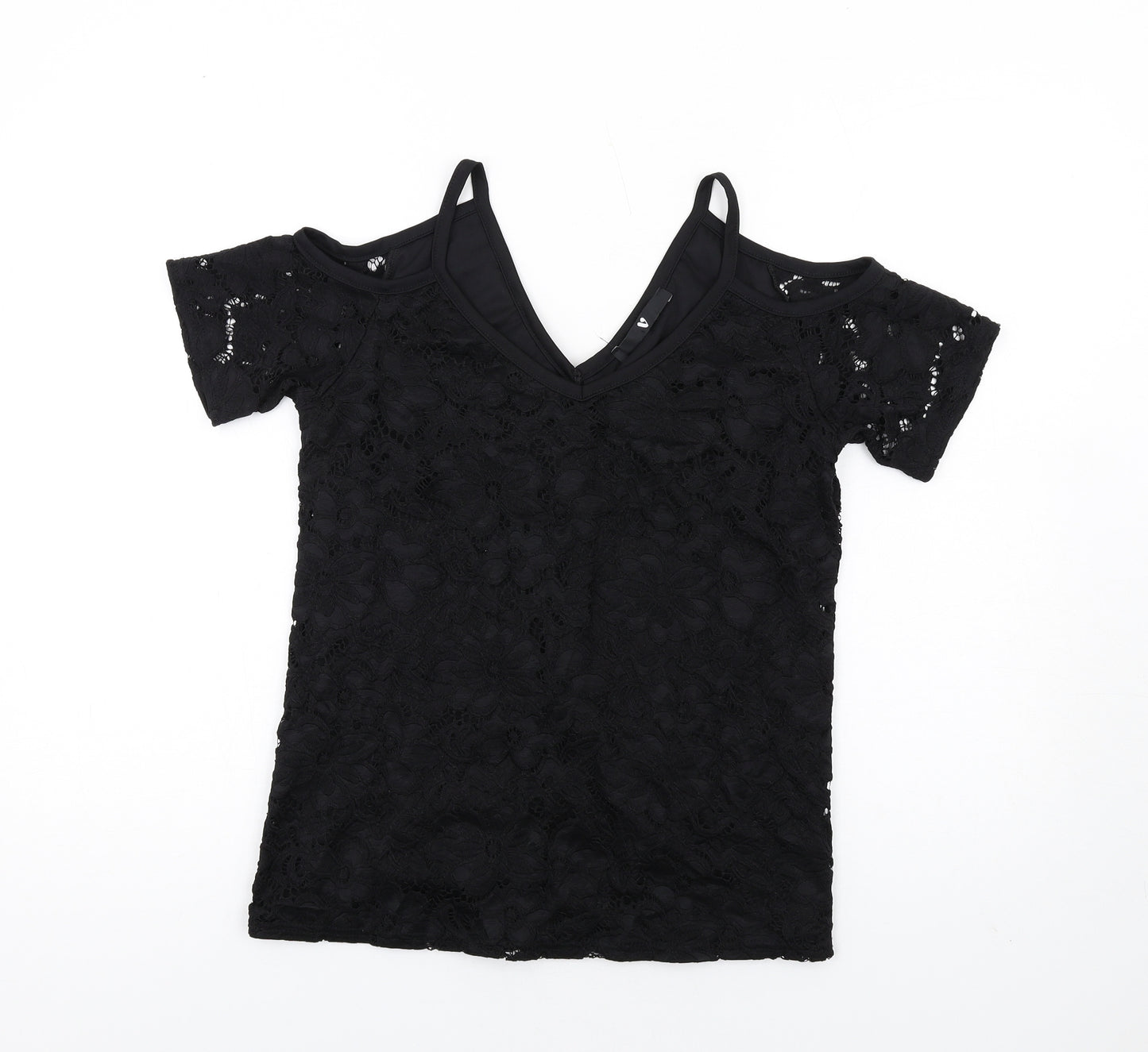 Very Womens Black Polyamide Basic T-Shirt Size 10 V-Neck - Cold Shoulder