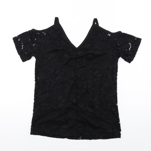 Very Womens Black Polyamide Basic T-Shirt Size 10 V-Neck - Cold Shoulder