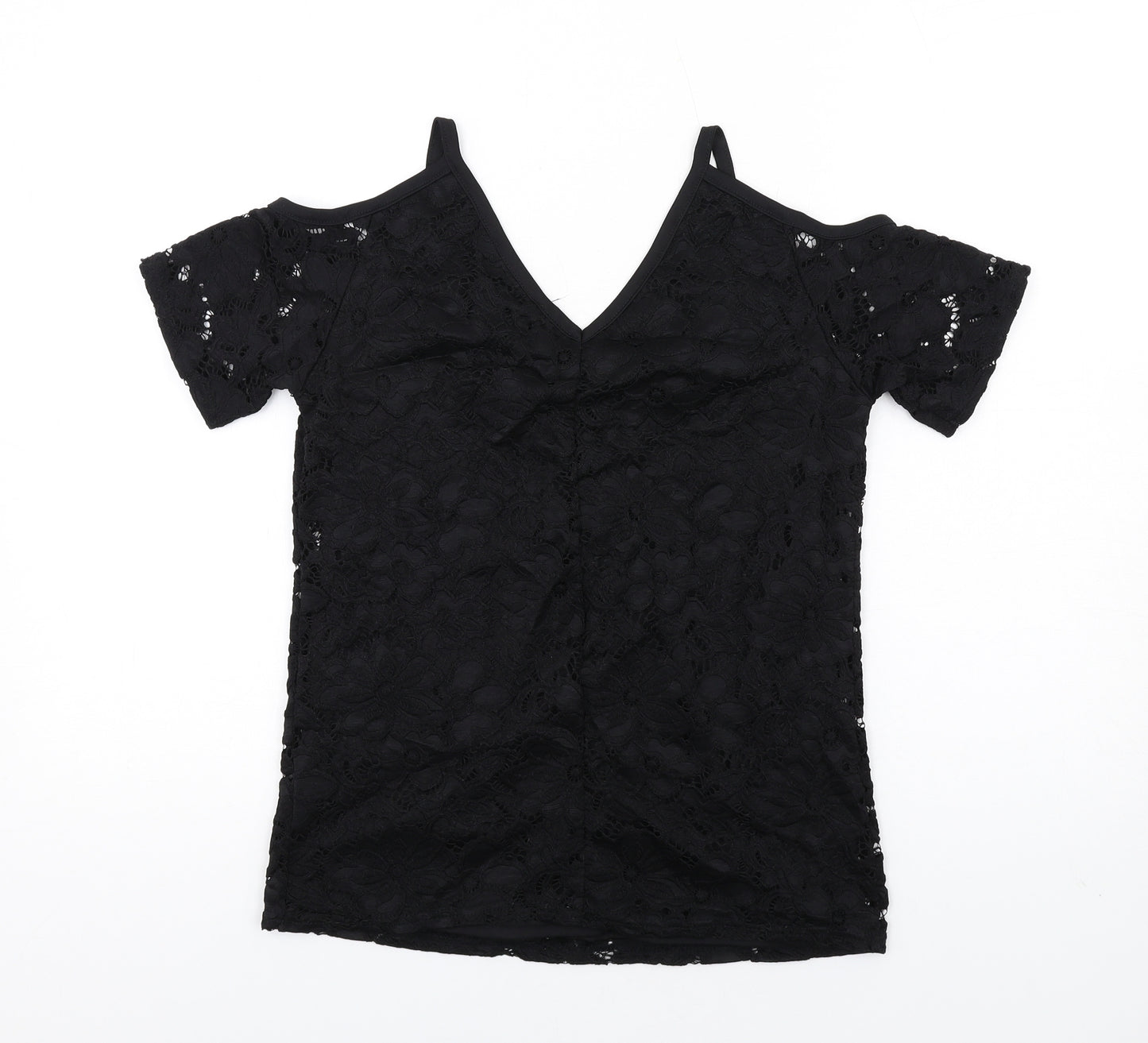 Very Womens Black Polyamide Basic T-Shirt Size 10 V-Neck - Cold Shoulder