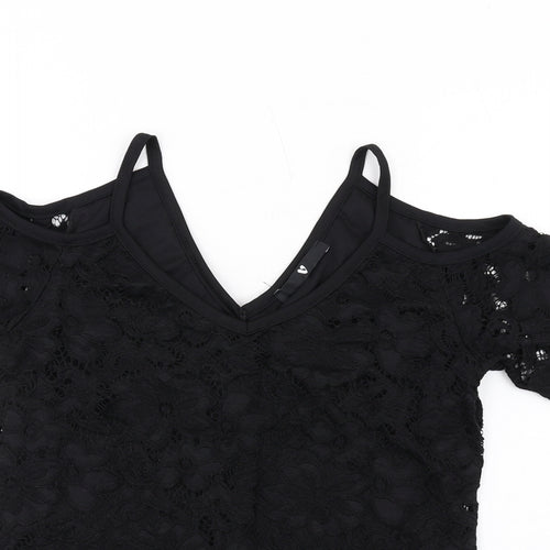 Very Womens Black Polyamide Basic T-Shirt Size 10 V-Neck - Cold Shoulder