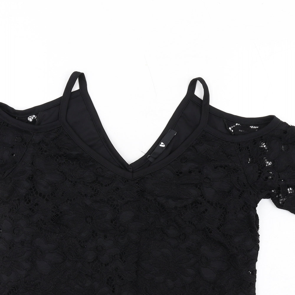 Very Womens Black Polyamide Basic T-Shirt Size 10 V-Neck - Cold Shoulder